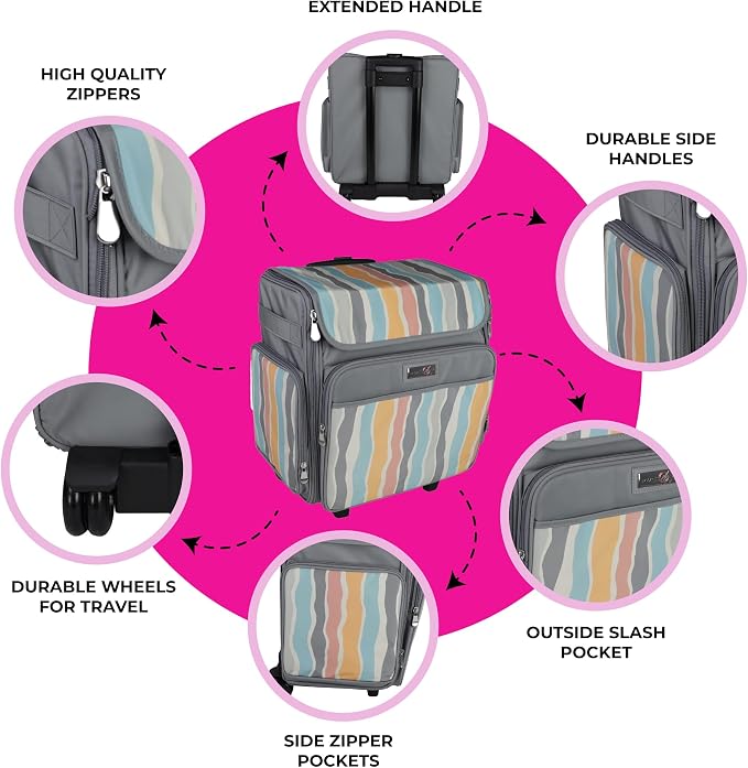 Everything Mary Rolling Scrapbook Tote – Grey Stripes Craft Bag with Wheels – Portable Storage Organizer for Scrapbooking, Papercraft & Art Supplies - Image 3