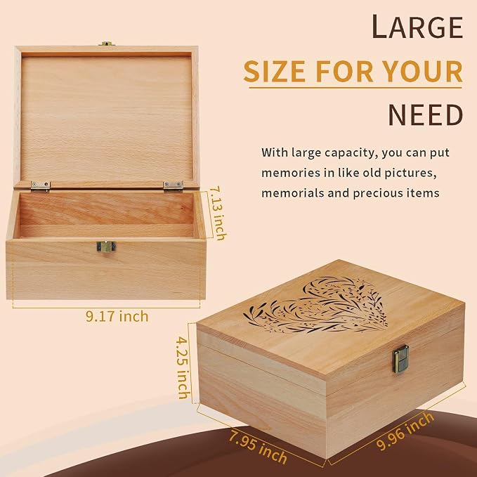EXISTING Wooden Memory Keepsake Box, Large Keepsake Boxes with Lids | Floral Heart Engraved Memory Box Keepsakes Gift for Anniversary, Wedding, Birthday, Valentines Day, for Office or Home - Image 3