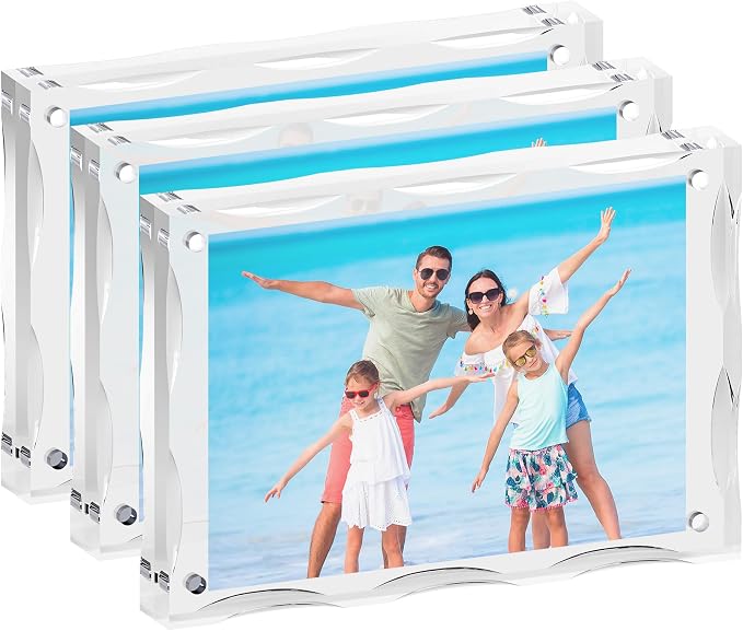 4x6 Acrylic Picture Frame 3 Pack, 10+10mm Thick, Double-Sided Transparent Magnetic Frameless Photo Frame, Desktop Freestanding Display for Office or Home by WelcometoFisnish