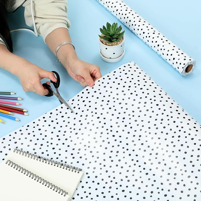 Kolldenn 2 Rolls Black White Dots Fabric Bulletin Board Paper Roll 4 x 12 ft Extra Large Non Woven Waterproof Roll Fade Resistant for DIY Craft Drawing Painting Classroom Decor - Image 4