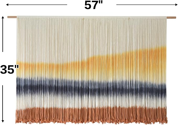 Flber Macrame Wall Hanging Extra Large Dip Dye Boho Wall Decor 57" W*35" L | Extra Large Wall Hanging, Hand Dyed Fiber Art, Gradient Color Design, for Living Room, Boho Decor, Cozy Home Accent - Image 5