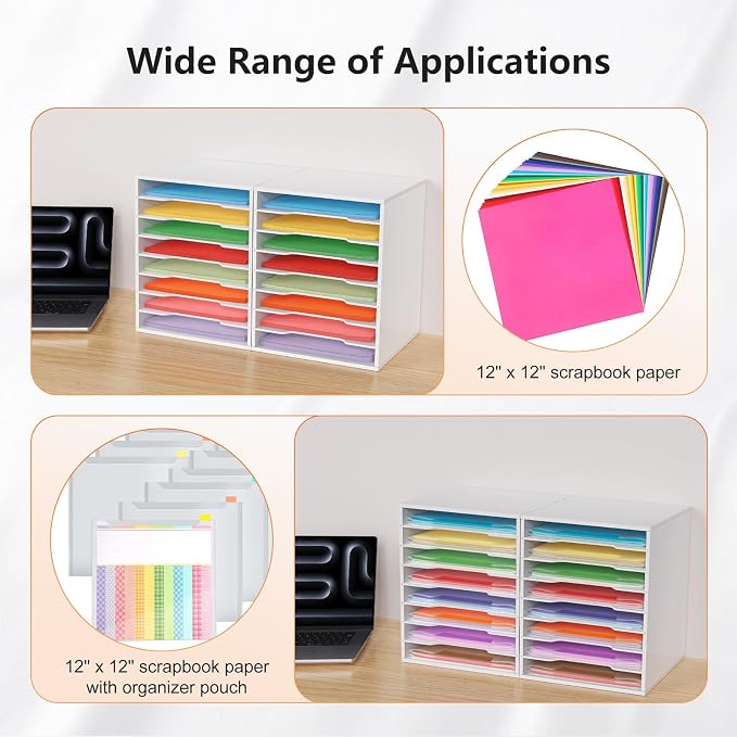 Krafetto 2 Pack Scrapbook Paper Storage Organizer Rack for Holding 12 x 12 Paper Storage Pouch, 8 Large Slots Desktop Papers Organizer Holder, File Sorter for Home Office School, Black - Image 4