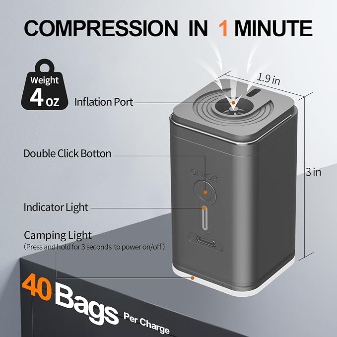 Vacuum Seal Bags for Clothing, Luggage Vacuum Bags for Travel with Pump, Reusable Compression Bags for Carry-On Suitcase & Travel Backpack (1-Pack, Pump Included) - Image 4
