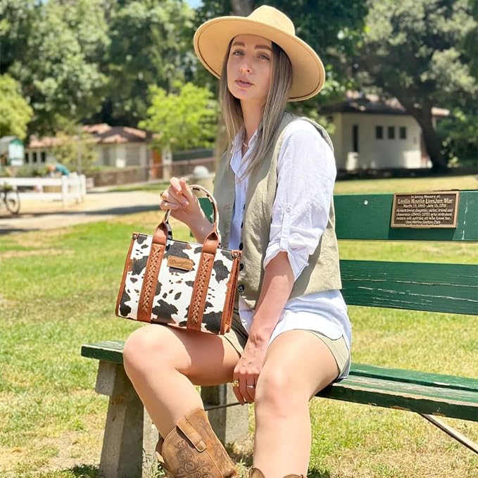 Montana West × Wrangler Tote Bag for Women Western Cow Print Purse Designer Top Handle Handbags - Image 2