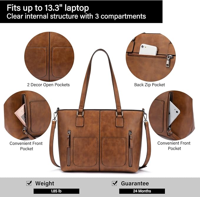 LOVEVOOK Purses Tote Bag for Women, Retro Large Shoulder Handbag, Leather Work Bag with Multi-Pockets, Gifts for Teacher, Mom - Image 5