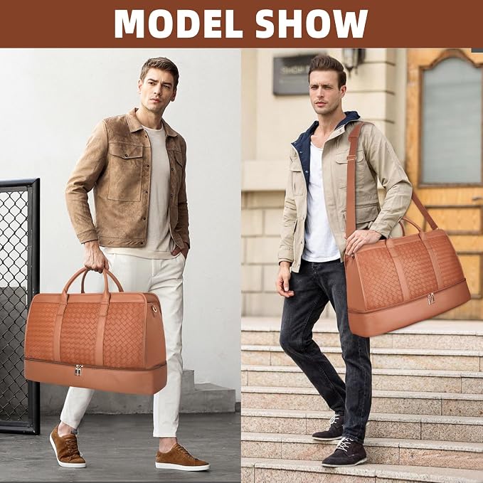 Travel Duffle Bag for Men Women, PU Leather Duffel Bag for Traveling, Large Carry on Weekender Overnight Bag with Shoe Compartment, Perfect for Travel/Daily Use - Image 2