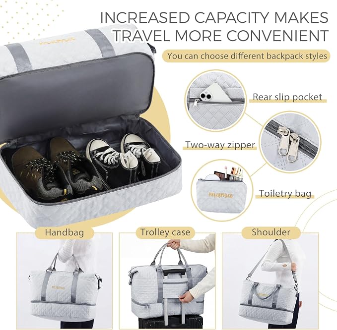 Dansydaisy Mama Hospital Bag for Women Labor Delivery,Gray | Travel Duffle Bag with Shoe Compartment and Toiletry Pouch Waterproof Weekender Bag for Women Pregnancy Overnight Gym Gift - Image 5