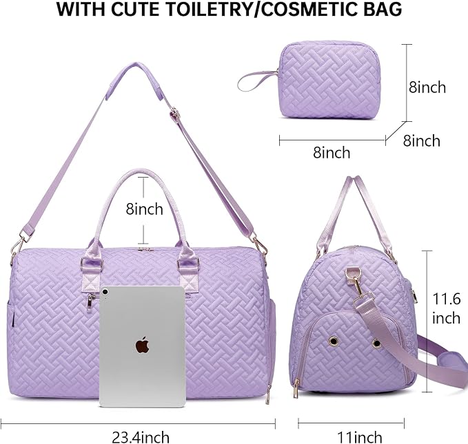 Duffle Bag for Travel, Weekender Bag with Shoe Compartment, Carry On Overnight Bag for Women with Toiletry Bag, Gym Bag with Wet Pocket, Hospital Bags for Labor and Delivery Beige - Image 3