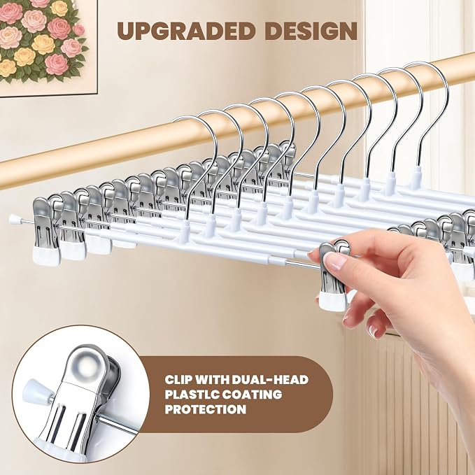 HUADYMEET 14 Inch Heavy Duty Pants Skirt Hangers with Clips,White,30 Pack | Metal,Space Saving,Adjustable,Hanger for Jeans Shorts Clothes Slacks Trousers,For Adult Men Women Children, Non Slip - Image 4