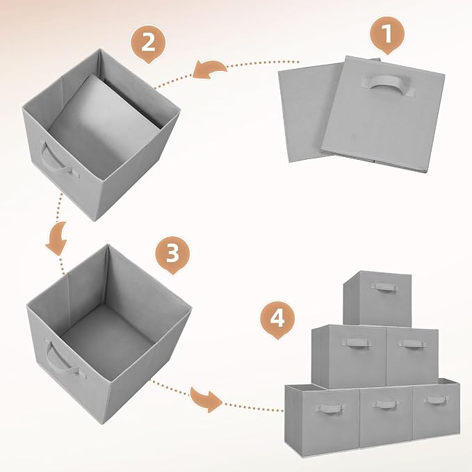 Storage Cubes - STORAGE MANIAC, 11 Inch Collapsible Storage Bins with Handles, 6 Pack Fabric Foldable Bins for Organization, Durable Storage Bins for Closet, Shelves, Offices, Toys, Grey - Image 6