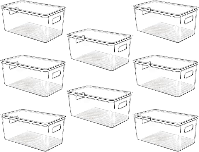 Clear Plastic Storage Bins with Lids, Perfect for Kitchen Organization or Pantry Organization and Storage, Stackable Fridge Organizer Bins, Storage Containers for Organizing, Cabinet Organizers by CONTROLKITCHEN