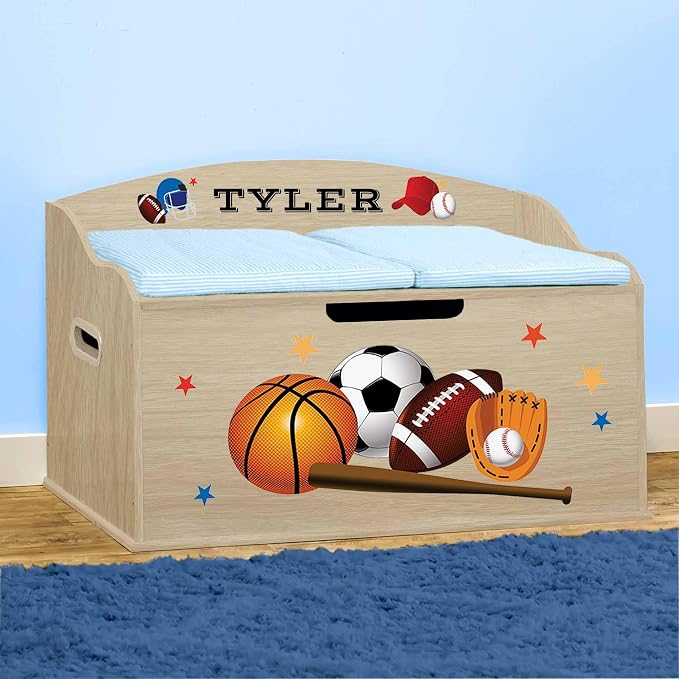 DIBSIES Personalized Creative Wonders Toy Box, Sports, 30 x 19.25 x 18 inches, Soft-Close Lid (Natural) - Image 2