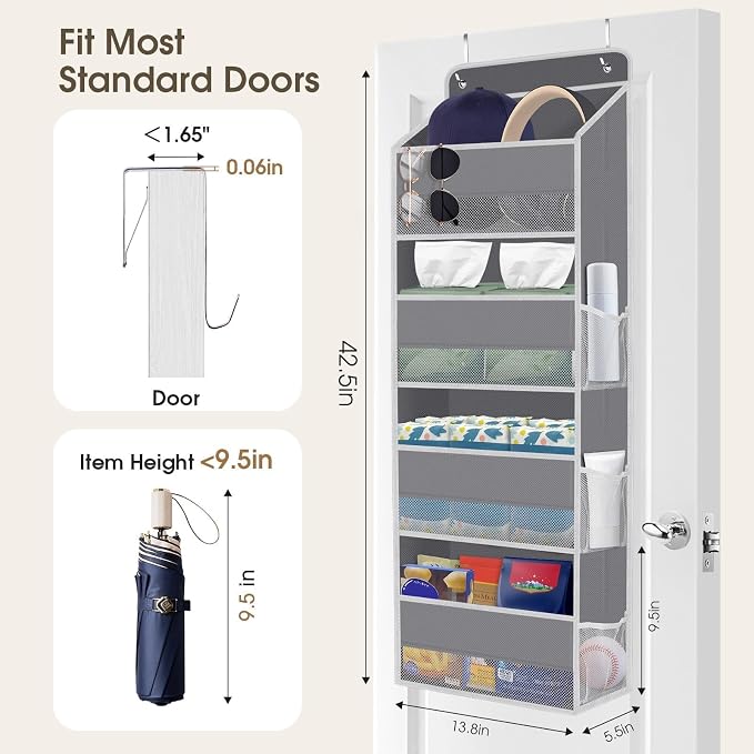 SpaceHacks 1 Pack Over The Door Organizer Hanging Storage Room Organizer | 40 lb Capacity, Ultra-Sturdy, Foldable, Mesh Design with Clear Window, Space-Saving Organizer for Pantry, Nursery & Closet - Image 2