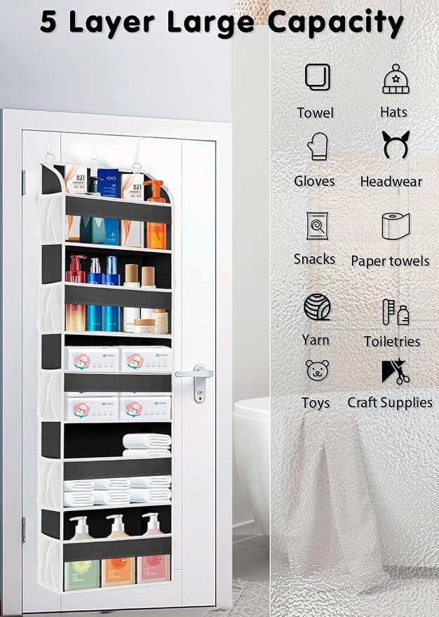 TAHAVICE Over the Door Organizer Storage, 5 Large & 10 Mesh Pockets | Hanging Organizer Closet College Dorm Essentials for Girls, Storage for Dorm Organization, Nursery & Bedroom (Dark Grey) - Image 6