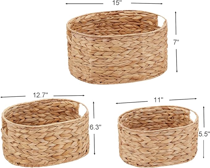 Wicker Basket, 3-Pack Hand-Woven Water Hyacinth Wicker Storage Basket with Handles, Large Woven Storage Baskets for Shelves, Round Storage Baskets for Organizing & Decor - Image 8