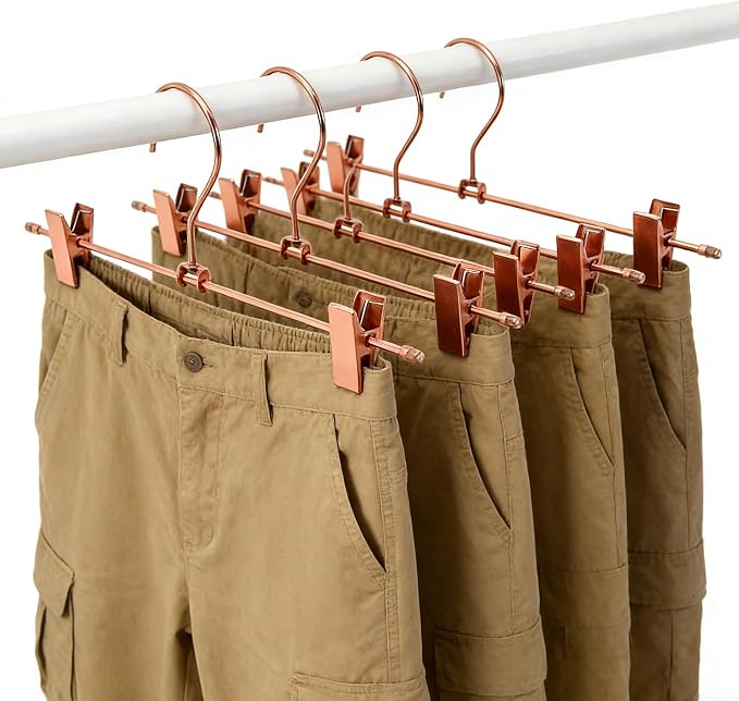 Rose Gold Metal Wire Clips Pants Bottom Clothes Hangers, 30 Pack Heavy Duty Trousers with Adjustable Clips,13.8" Space Saving for Legging Garment Jeans - Image 9