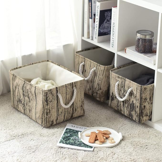 TcaFmac Fabric Storage Basket, Decorative Canvas Storage Bins Baskets for Gifts Empty Tree Stump - Image 6