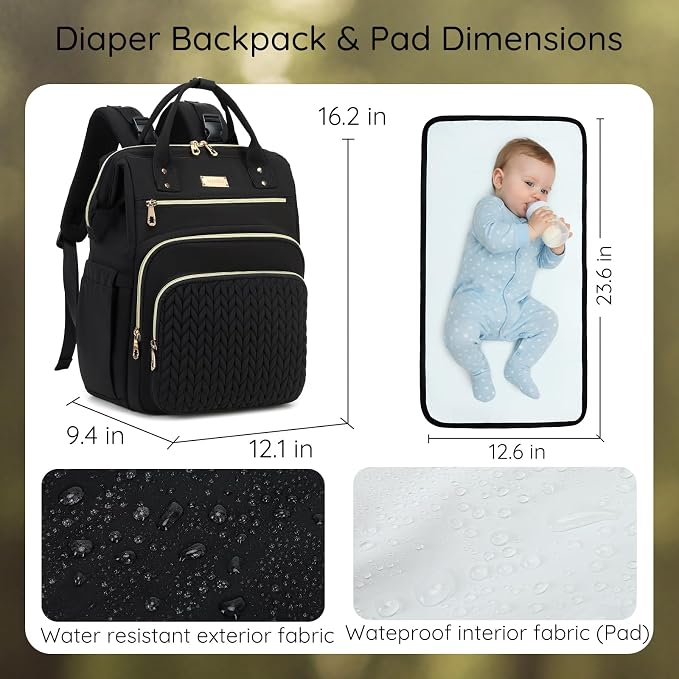 AIJIEKE Large Diaper Bag Backpack, Extra Wide Travel Diaper Bag, Black | Multi-functional waterproof maternity bag. Changing pad, stroller straps, insulated wet/dry pocket. Mom, dad, toddler travel - Image 7