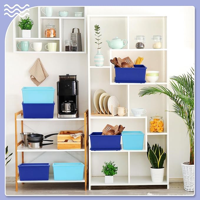 6 Pcs Small Plastic Storage Bins with Lids,Blue Series - Image 6