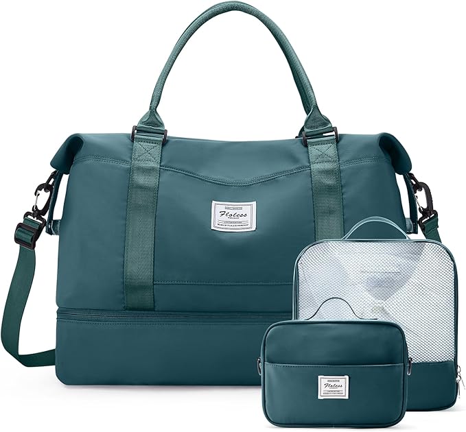 Weekender Bags for Women, Carry-On Overnight Travel Duffel Bag | Travel Bag with Shoes Compartment & Toiletry Bag, Extra Large, 3 Pcs Set by SYCNB