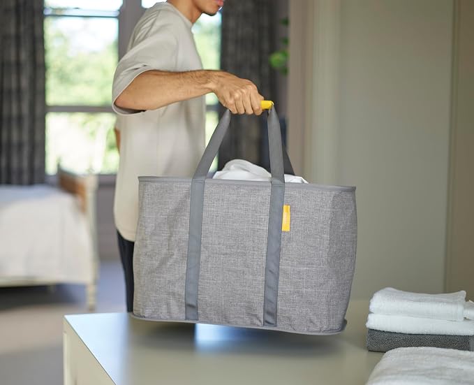Joseph Joseph Hold-All Max Collapsible 55L/14.5 Gallon Washing Laundry Basket Bag, Durable Fabric, Moisture Resistant, Grey - Image 4