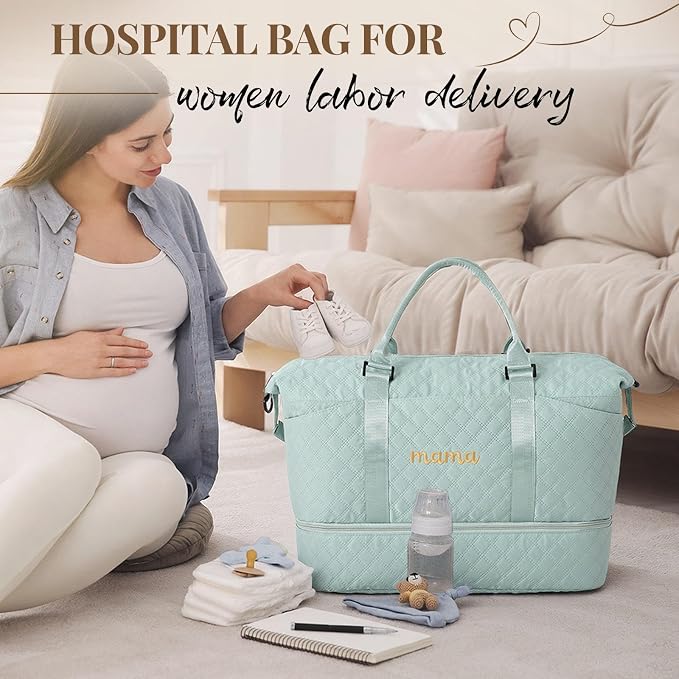 Dansydaisy Mama Hospital Bag for Women Labor Delivery,Green | Travel Duffle Bag with Shoe Compartment and Toiletry Pouch Waterproof Weekender Bag for Women Pregnancy Overnight Gym Gift - Image 6