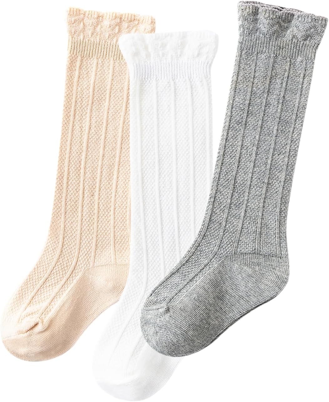 Zando Baby Knee High Socks - Infant to Toddler, Cotton Ruffle Socks, Warm Girls & Boys Long Stockings, 3-6 Pairs