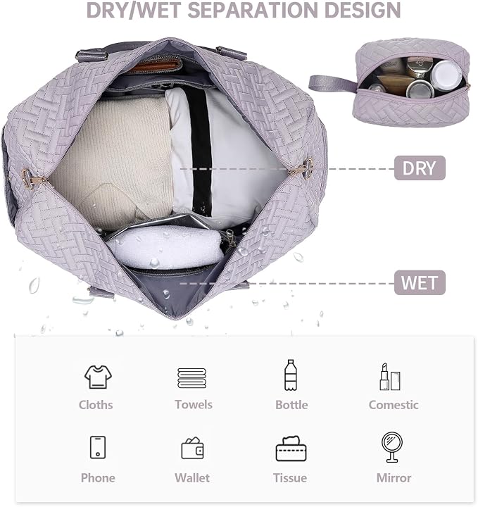 Duffle Bag for Travel, Weekender Bag with Shoe Compartment, Carry On Overnight Bag for Women with Toiletry Bag, Gym Bag with Wet Pocket, Hospital Bags for Labor and Delivery Beige - Image 5