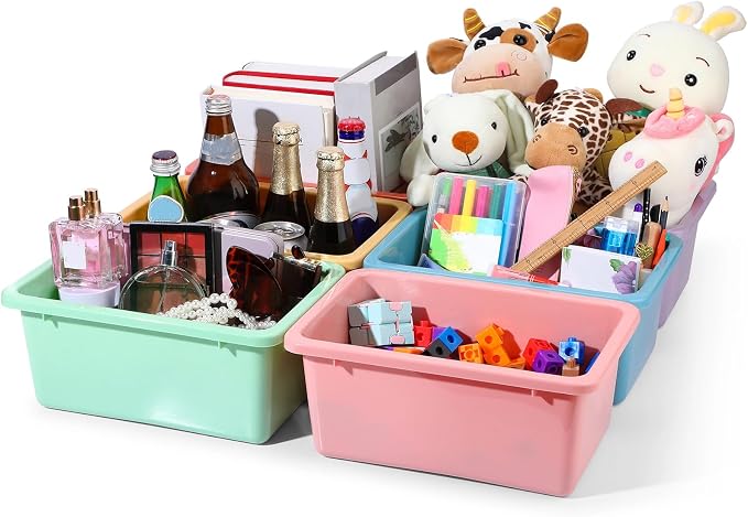 Zonon 12 Pcs Plastic Cubby Storage Bin Back to School Classroom Cubby Organization Storage Container with 1 Pack Self Adhesive Label for Office School Library(Macaron Color,11.61 x 7.68 x 4.92) - Image 7