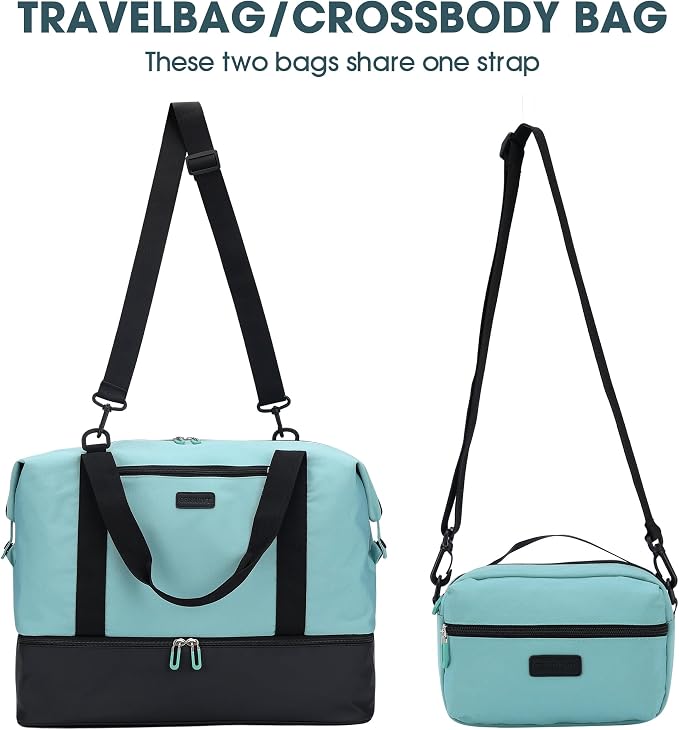 Oeihuivt Weekender Bags for Women with 3 Extra Pack - 21 Inch Large Travel Duffel Bag Set with Shoe Compartment, Heavy-Duty nylon Carry On Overnight Tote Black+Green - Image 3