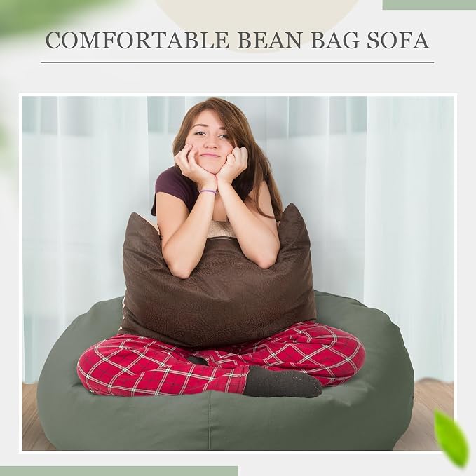 Sliner 2 Pcs Large Stuffed Storage Bean Bag Chair Cover for Kids Adults (no Filler) Stuffable Zipper Beanbag Cover for Organizing Plush Toys or Memory Foam(Khaki and Army Green) - Image 6
