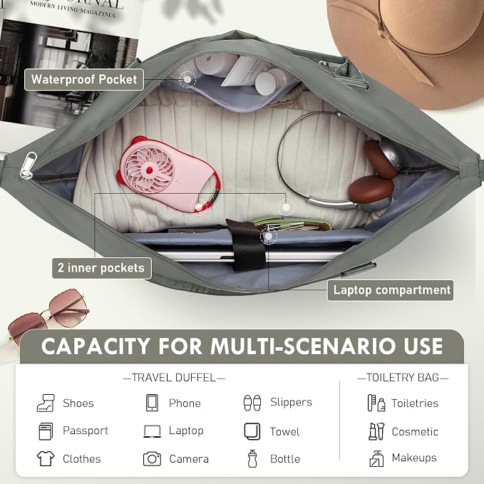 WOOMADA Weekender Overnight Bag for Women, Shoulder Travel Duffel with Shoes Compartment,Gym Bag with Toiletry Bag - Image 4