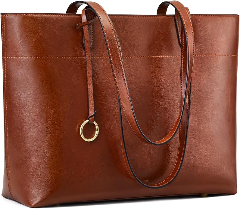 Kattee Vintage Genuine Leather Work Tote for Women | Spacious interior with a zip compartment for organized work, travel, and everyday essentials. by Kattee