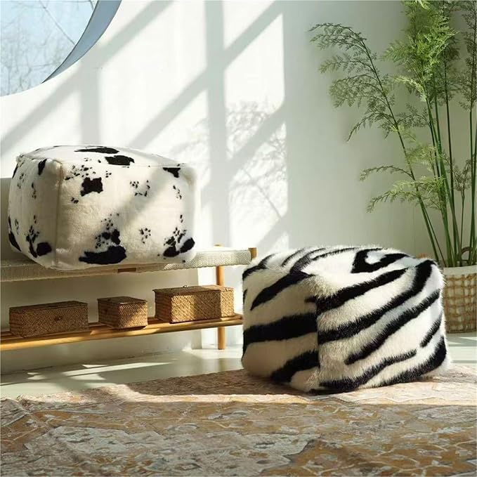 Square Faux Fur Pouf Ottoman Cover Footstool (No Filler) Indoor Beanbag Puff Footrest Footstool Washable Storage Bean Bag Chair Floor Pouf Covers Casual Bedroom(Dark Brown) - Image 6