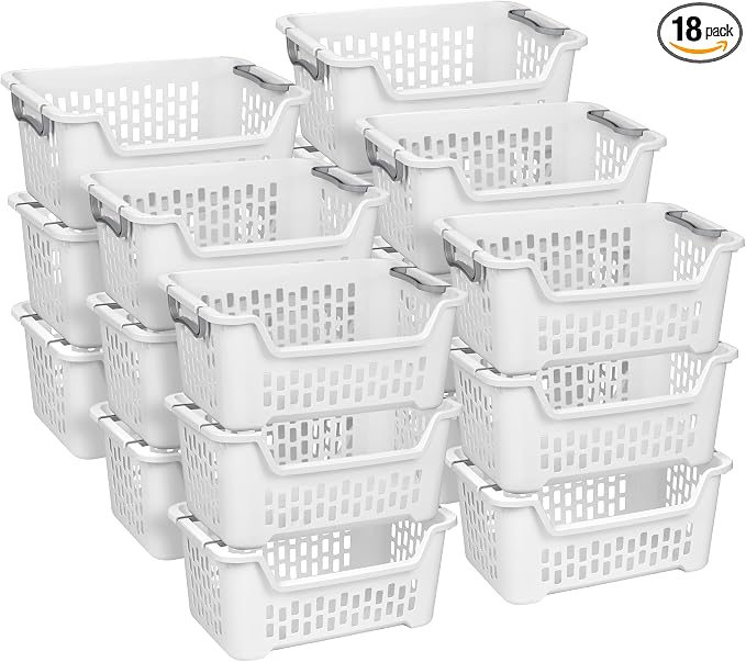 Sterilite 18 Pack Stacking Laundry Basket, 2 Bushel Clothes Hamper, White by Sterilite
