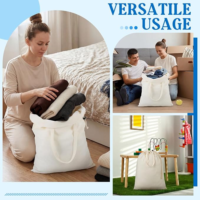 Zhehao 6 Packs Large Canvas Laundry Bags 20" x 28" Cotton Thick Cloth Laundry Bag with Handles & Drawstring Heavy Duty for Basket Hamper college Dorm Apartment Dwellers and Travel(White) - Image 7