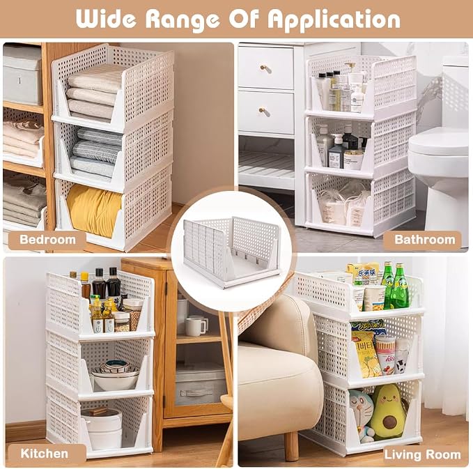 yazi 5XL Stackable Plastic Closet Storage Baskets | Foldable Clothes Storage Bins Fit for Closet Shelves and Cupboards, Ideal Sweater Organizer to Keep Bedroom Wardrobe Tidy - Image 6