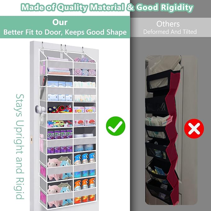 Heavy Duty Over The Door Organizer 6 Tiers, Extra Large Behind Door Storage of 12 Front & 12 Mesh Pockets, 80lb Weight Capacity, Hanging Doors Storage for Closet Bedroom Nursery, Light Gray - Image 6