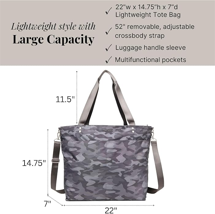 Baggallini Carryall Tote - Lightweight Nylon Zipper Top Weekender Travel Beach Bag w/Luggage Sleeve - Image 6