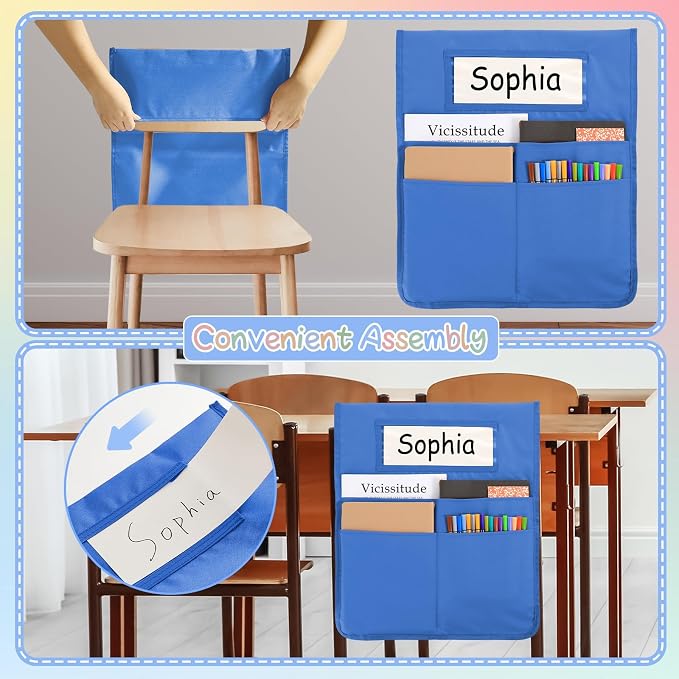 gisgfim 12 Pcs Chair Pockets for Classroom 16.7 x 19.3 Inch s with Name Tag Chairback 3 Pockets Chairs Seat Back Organizer for Elementary School Daycare Home Supply (Light Boho) - Image 5
