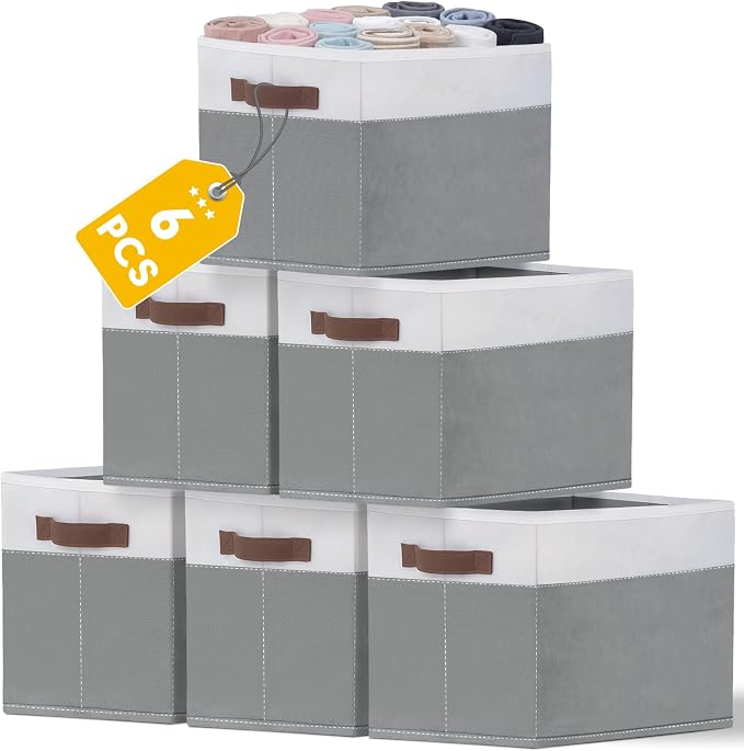 JTIEO 6 Pack Large Storage Baskets for Shelves 15"x11", Fabric Storage Bins with Handles, Collapsible Decorative Storage Baskets for Organizing Clothes, Toys, Closet, Nursery - Image 7