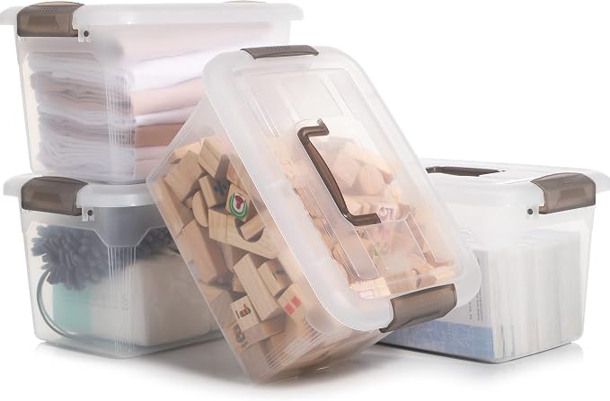 Citylife 4 Packs 8.5 QT Storage Bins with Lids Clear Plastic Bins with Grey Handle Stackable Storage Containers for Organizing by CITYLIFEHomeOrganization