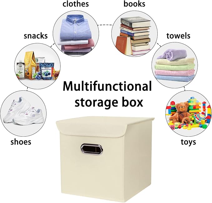 Closet Organizers Fabric Storage Bins With Lids Collapsible Cube Storage Organizer Basket With Handles,Storage Boxes for Clothes Storage,Office,Laundry,Shelves,6 Pack,（Creamy-White - Image 3