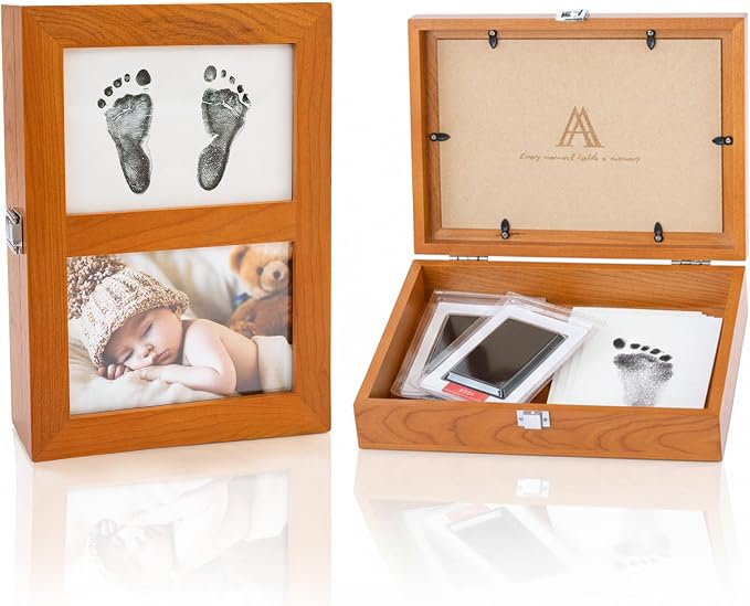 AUDRIC & ANNE Baby Keepsake Box & Paw Print Kit for Dogs | Solid Wood Memory Box for Keepsakes with Photo Frame, Handprint & Footprint Kit | Baby Shower Gifts, Pet Memorial, Mother's Day, Wedding Gift by AUDRICANNE