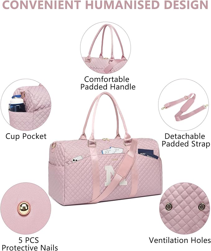 Women Weekender Travel Duffle Bag: Initial Duffel Overnight Bags with Shoe Compartment Large Carry on Tote with Toiletry Bag Weekend Traveling Yoga Gym Hospital Bag for Women with Wet Pocket Letter M - Image 4