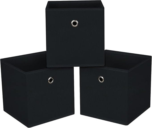 13x13x13 storage cube bins,collapsible fabric storage cubes Decorative storage basket,13 inch Record cube storage box for shelves,clothing,shelf,drawer,bathroom organizer,Set of 3 (Black) by NieEnjoy