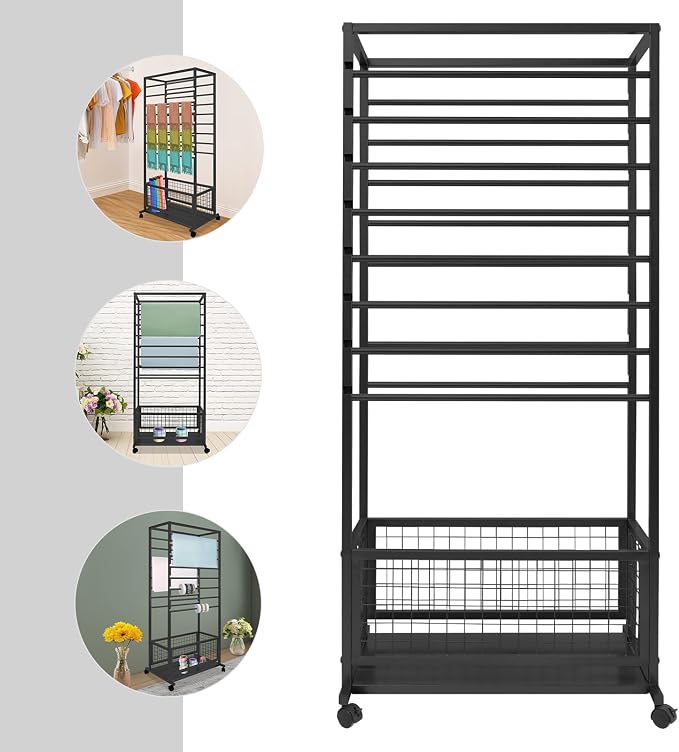 Floor Standing Ribbon Storage Organizer, 16-Layer Iron Rolling Ribbon Holder Organizer Rack with Bottom Basket, Wrapping Paper Holder, Slim Ribbon Storage Rack for Flower Shop, Craft Room H: 60inch - Image 8