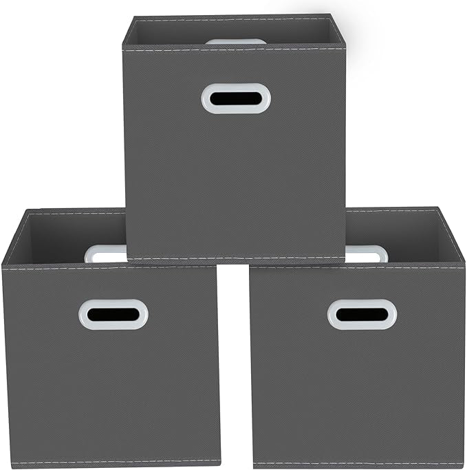 Yunkeeeper storage bins Cubes, Fabric Cube Organizer with Handle, Foldable Cube Bins for Cloth or Accessary Storage, 11x11x11, Set of 3,(Gray) by Yunkeeper