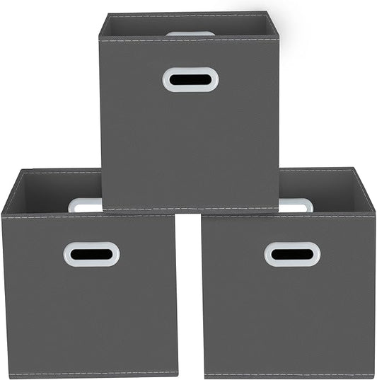 Yunkeeeper storage bins Cubes, Fabric Cube Organizer with Handle, Foldable Cube Bins for Cloth or Accessary Storage, 11x11x11, Set of 3,(Gray) by Yunkeeper