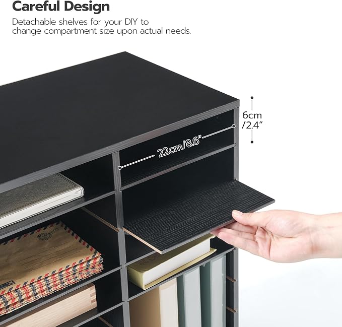 HOOBRO Literature Organizer, 27 Compartments Wooden Mail Organizer, Countertop Literature Sorter with Adjustable Shelves for Home, Office, School, Student Mailbox for Classroom, Black BK27WF01 - Image 5